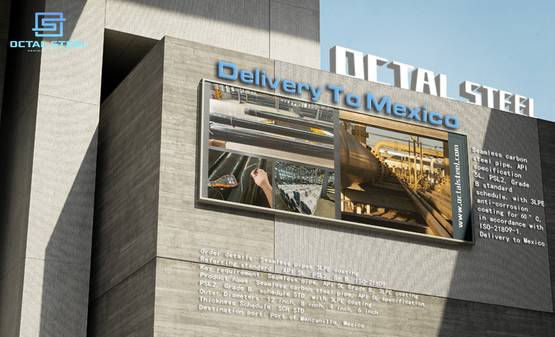 Seamless carbon steel pipe with 3LPE coating, API 5L PSL2 Grade B, STD schedule, 12/8/6/4 inch OD, export to Mexico